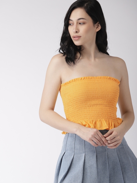 

FOREVER 21 Women Yellow Solid Tube Top