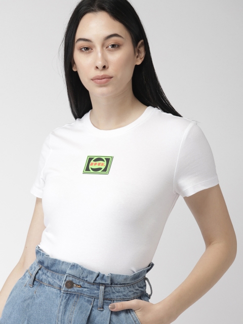 

FOREVER 21 Women White Solid Round Neck T-shirt