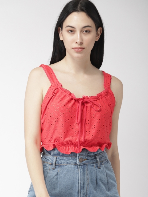 

FOREVER 21 Women Red Self Design Blouson Top
