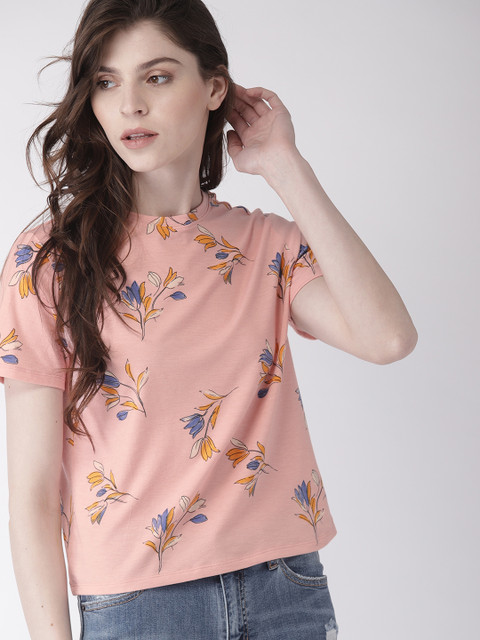 

FOREVER 21 Women Pink Printed Round Neck T-shirt