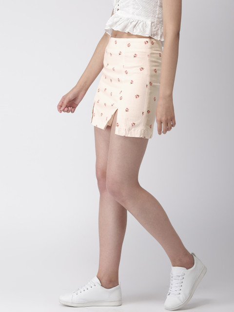 

FOREVER 21 Women Pink Printed Straight Mini Skirt