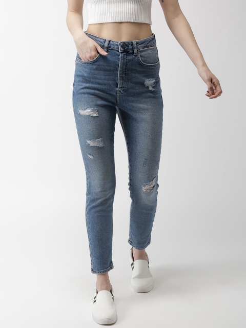 

FOREVER 21 Women Blue Regular Fit Mid-Rise Highly Distressed Stretchable Jeans