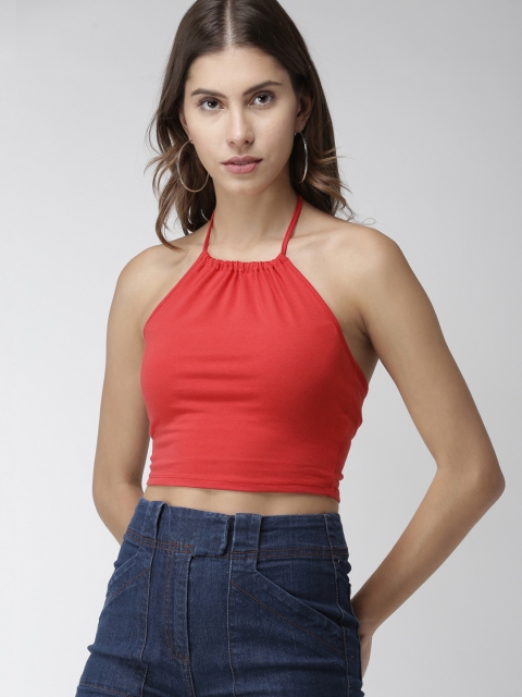 

FOREVER 21 Women Red Solid Bralette Cropped Top