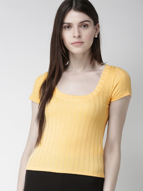 

FOREVER 21 Women Yellow Solid Fitted Top