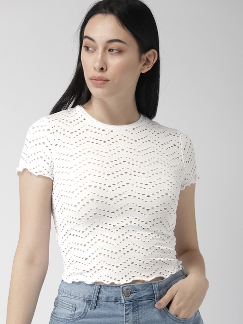 

FOREVER 21 Women White Self Design Top