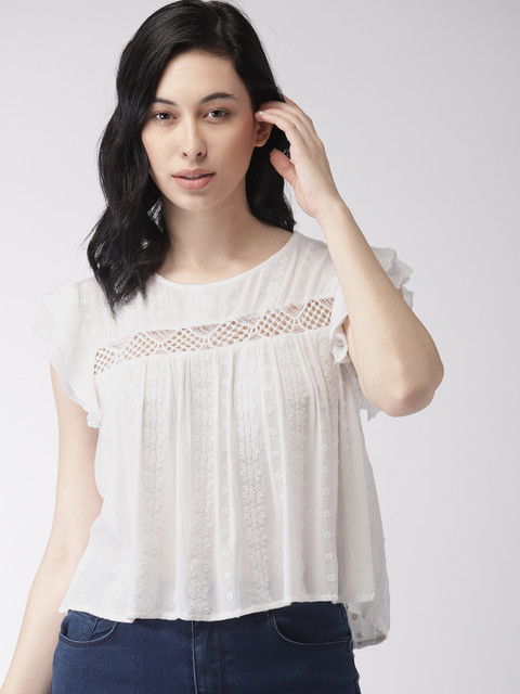 

FOREVER 21 Women White Self Design Empire Top