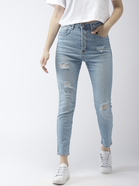 

FOREVER 21 Women Blue Straight Fit Mid-Rise Mildly Distressed Stretchable Jeans