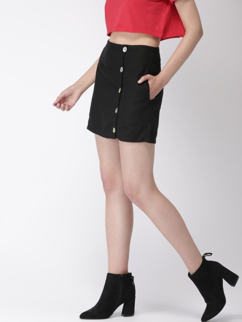 

FOREVER 21 Women Black Solid Wrap Mini Skirt