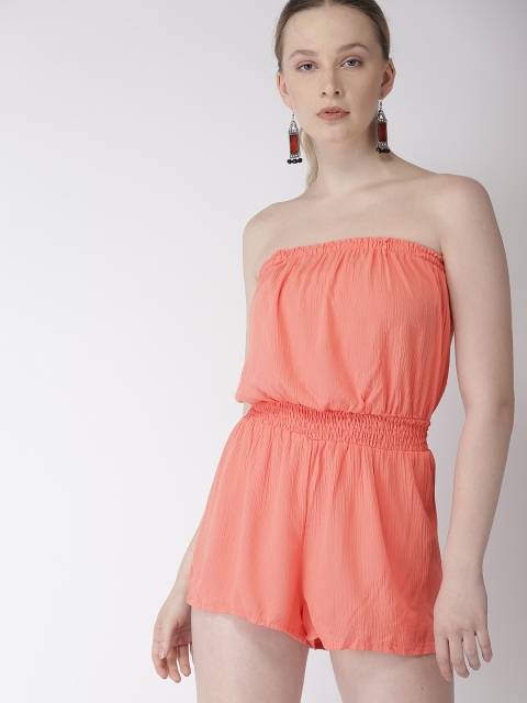 

FOREVER 21 Women Coral Solid Playsuit