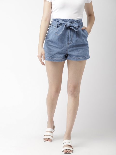 

FOREVER 21 Women Blue Washed Regular Fit Denim Shorts