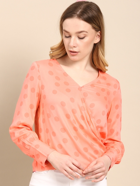 

ether Women Peach-Coloured Printed Wrap Top