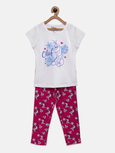 

TAMBOURINE Girls White Disney Printed Night Suit DHS-GNST-082-11Y