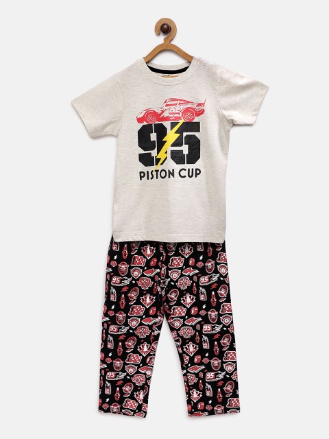 

TAMBOURINE Boys Grey & Red Printed Night suit