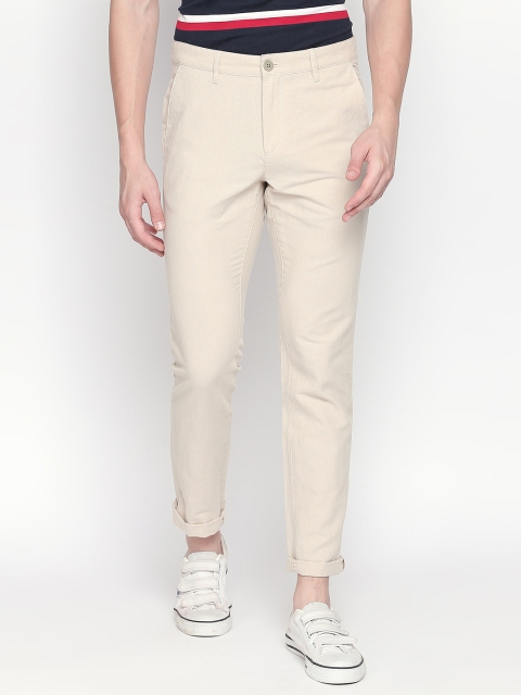 

BYFORD by Pantaloons Men Beige Slim Fit Self Design Regular Trousers