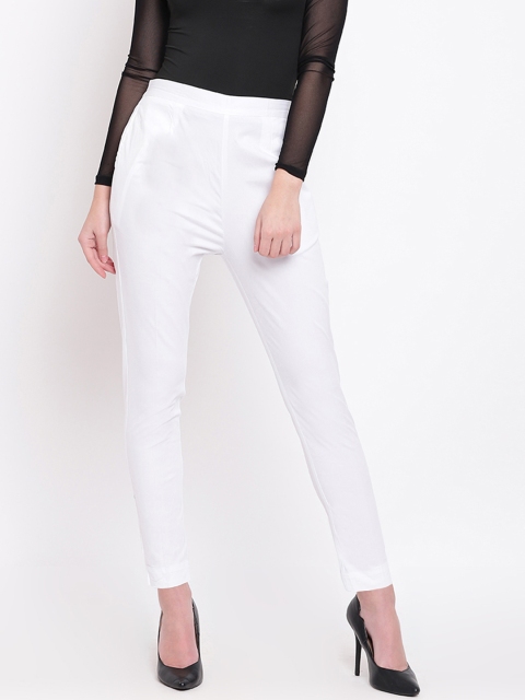 

RIVI Women White Pencil Slim Fit Solid Regular Trousers
