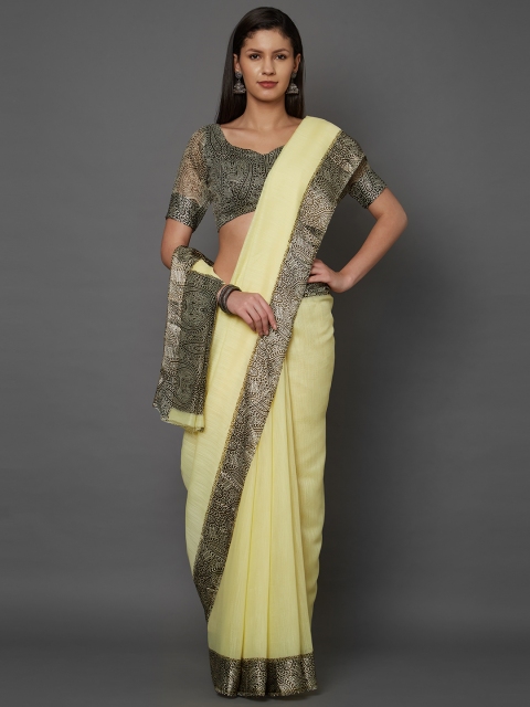 

Mitera Yellow Printed Silk Cotton Saree