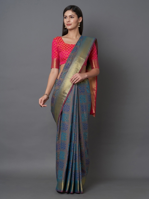 

Mitera Blue Silk Blend Woven Design Banarasi Saree