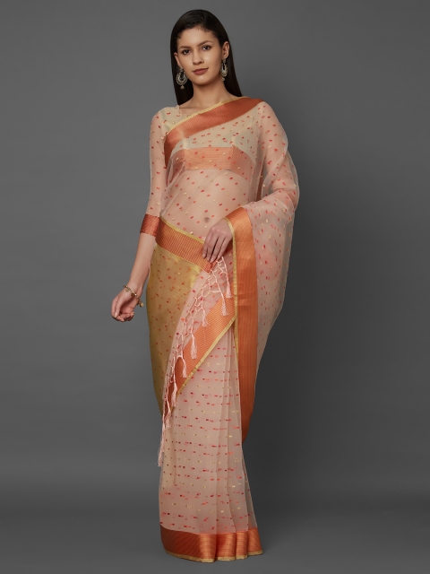 

Mitera Peach-Coloured & Pink Organza Woven Design Saree