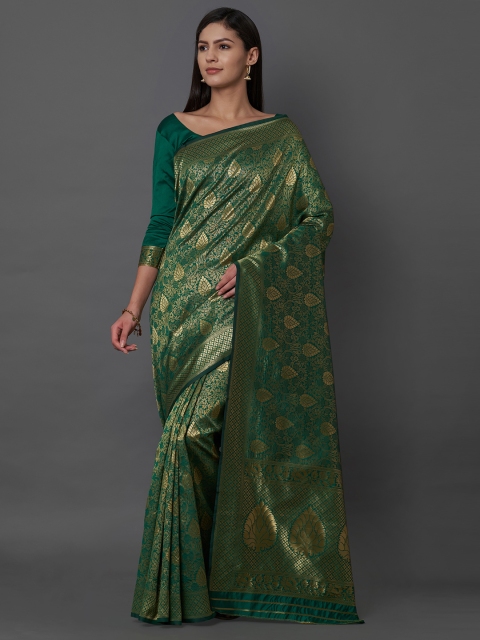 

Mitera Green Silk Blend Woven Design Banarasi Saree