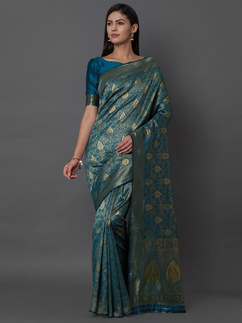 

Mitera Teal Green Silk Blend Woven Design Banarasi Saree