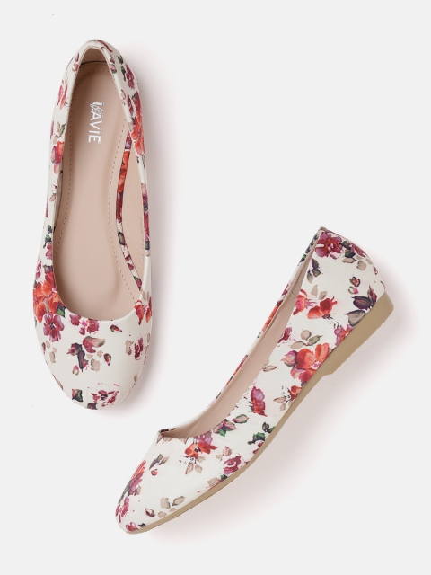 

Lavie Women Read & Cream-Coloured Printed Ballerinas