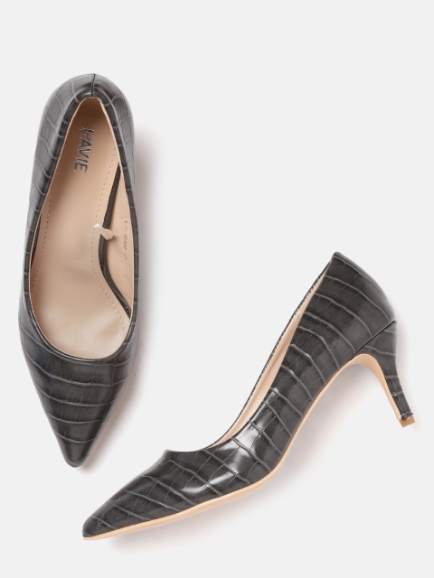 

Lavie Women Charcoal Grey Croc Textured Pumps