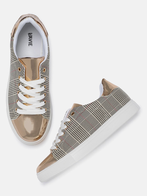 

Lavie Women Rose Gold-Toned & Black Printed Sneakers