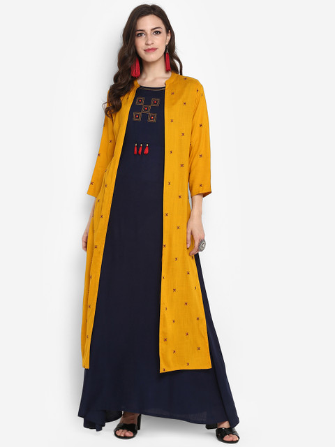 

Meeranshi Women Navy Blue Printed Maxi Dress
