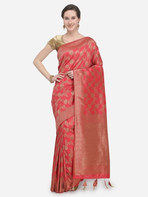 

Pisara Peach-Coloured & Gold-Toned Silk Cotton Woven Design Banarasi Saree