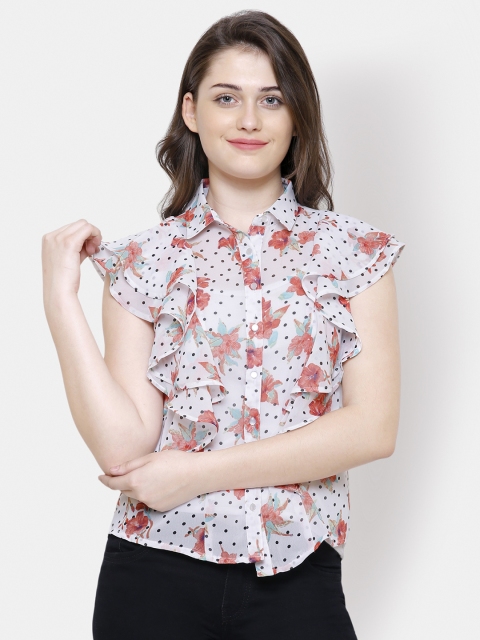 

Yaadleen Women White Printed Shirt Style Top