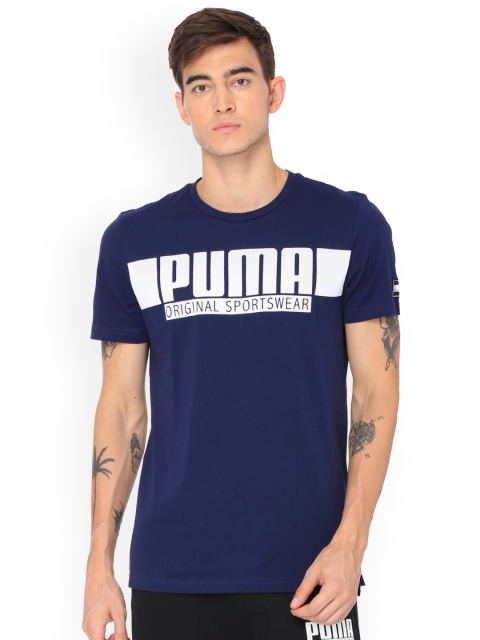 

Puma Men Navy Blue Printed Round Neck STYLE Athletics Graphic Tee Peacoat T-shirt