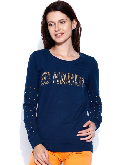 

Ed Hardy Women Navy Blue & Golden Embellished Sweatshirt