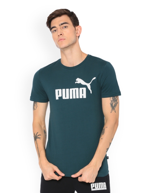 

Puma Men Teal Green Printed ESS Logo Round Neck T-shirt