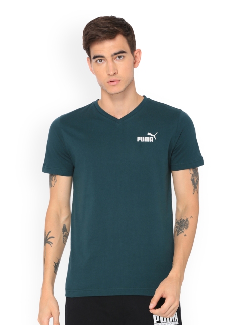 

Puma Men Green Solid V-Neck T-shirt ESS+ V Neck Tee Ponderosa Pine