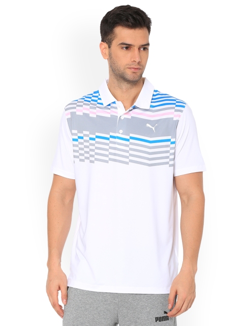 

Puma Men White Striped Road Map Polo Bright Collar T-shirt