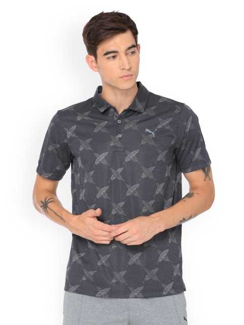 

Puma Men Charcoal Grey Printed Polo Collar T-shirt