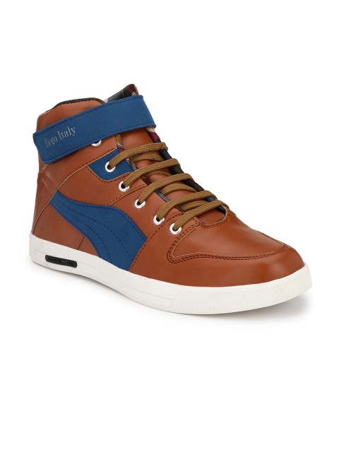 

Eego Italy Men Tan Brown Mid-Top Coloublocked Sneakers