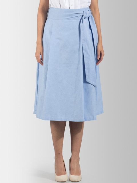

FableStreet Women Blue Solid Flared Pure Cotton Skirt