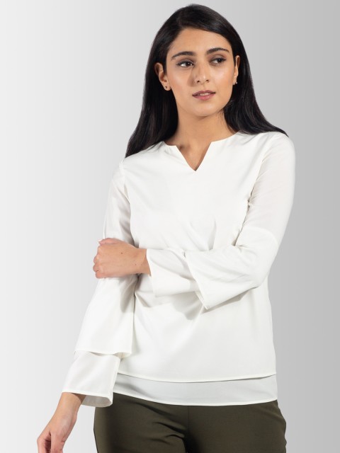 

FableStreet Women Off-White Solid Top