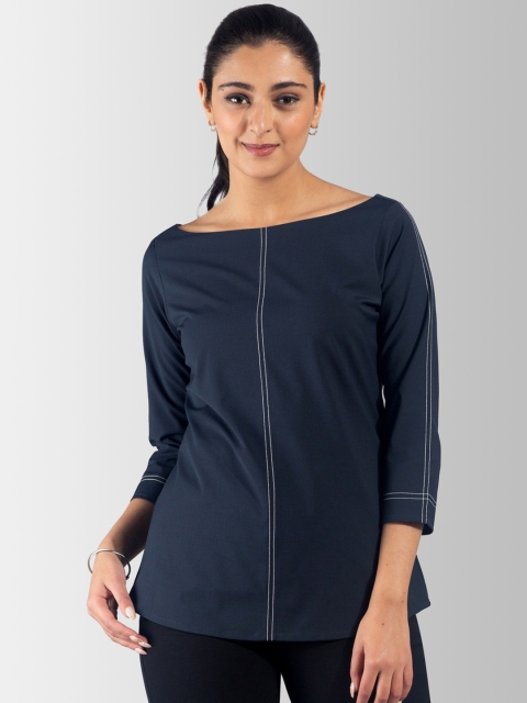 

FableStreet Women Navy Blue Solid Top