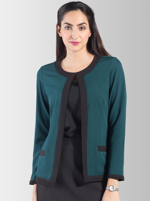 

FableStreet Women Green Solid Open Front Jacket