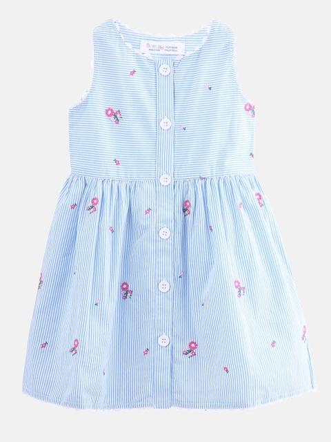 

Beebay Girls Blue Striped Fit and Flare Dress