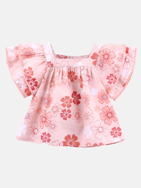 

Beebay Girls Peach-Coloured Printed A-Line Top