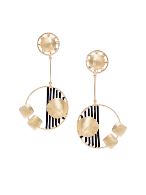 

Belsis Jewelry Gold-Plated & Black Handcrafted Circular Drop Earrings
