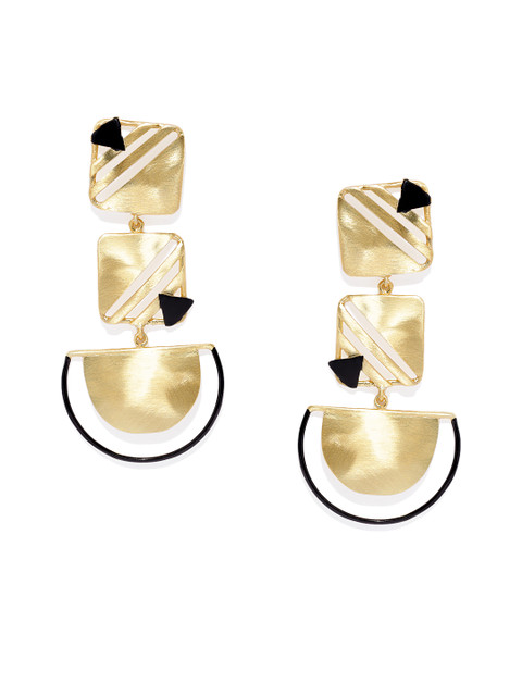 

Belsis Jewelry Gold-Plated & Black Contemporary Handcrafted Drop Earrings