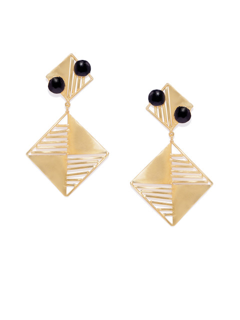 

Belsis Jewelry Gold-Plated & Black Handcrafted Drop Earrings