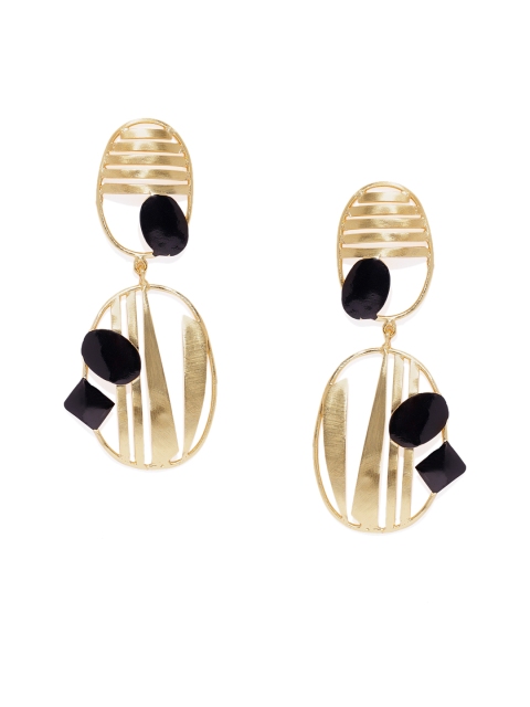 

Belsis Jewelry Gold-Plated & Black Handcrafted Oval Drop Earrings