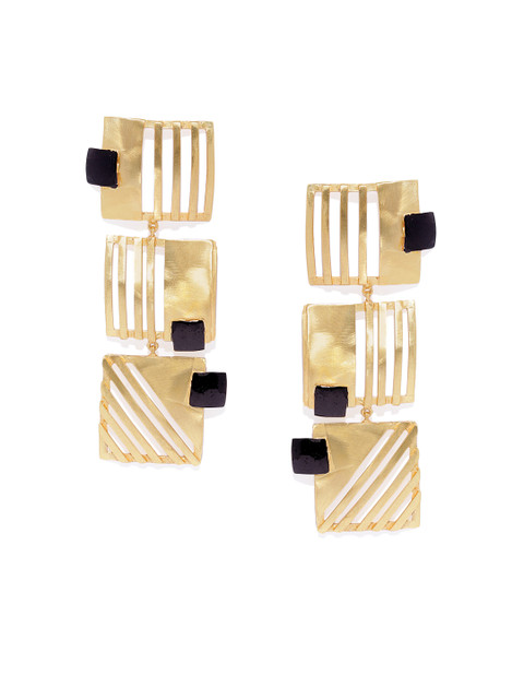 

Belsis Jewelry Gold-Plated & Black Handcrafted Square Drop Earrings