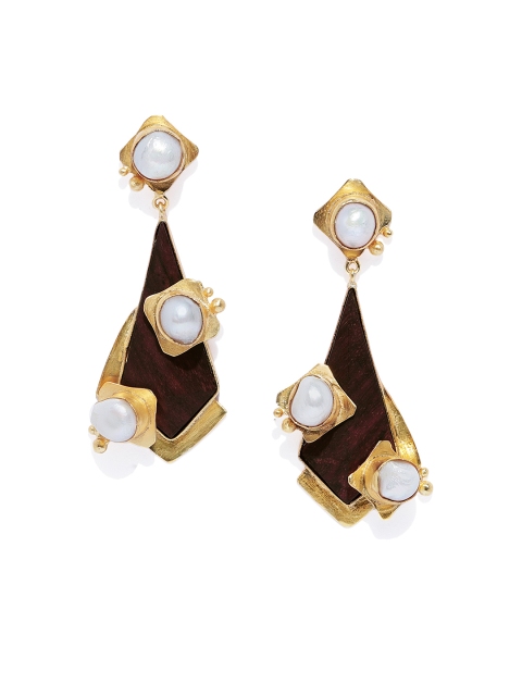 

Belsis Jewelry Gold-Plated & Brown Contemporary Drop Earrings