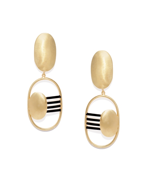 

Belsis Jewelry Gold-Toned & Black Contemporary Drop Earrings